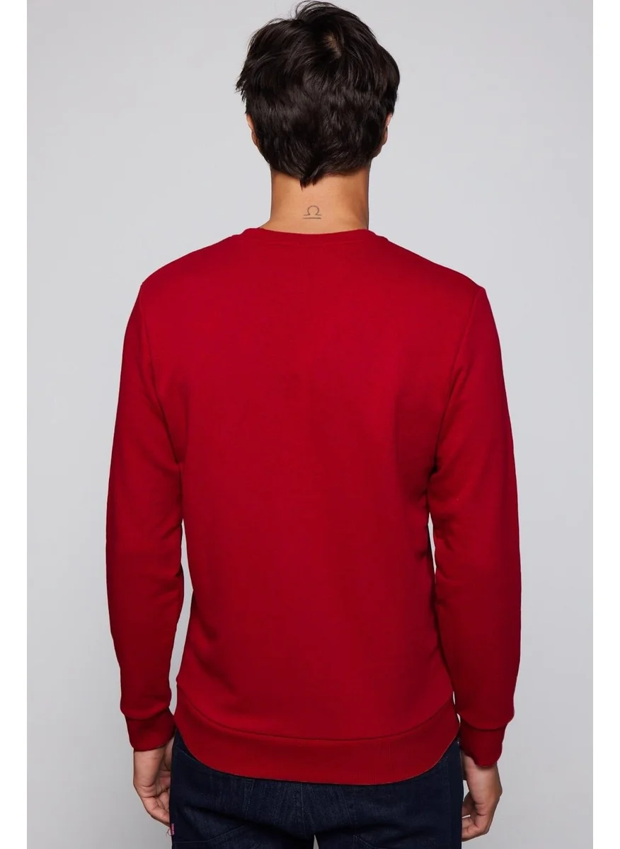 تودورس Unisex Relax Fit Comfortable Cut Cotton Basic Red Crew Neck Sweatshirt
