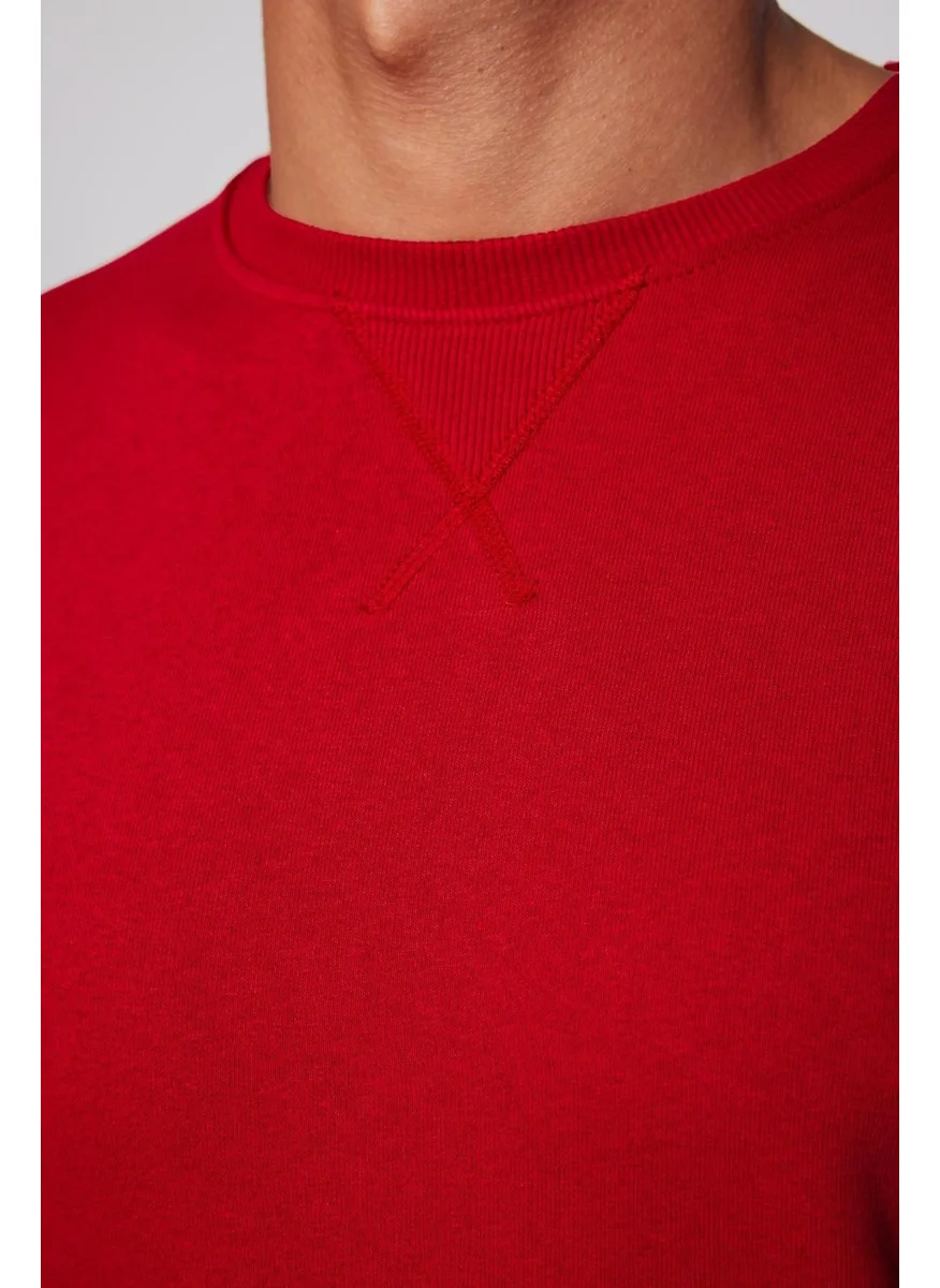 تودورس Unisex Relax Fit Comfortable Cut Cotton Basic Red Crew Neck Sweatshirt