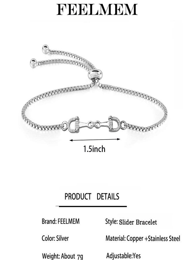 FEELMEM Horse Snaffle Bit Crystal Easy Hook Clasp Charm Bracelet Equestrian Jewelry Good Luck Gift (Snaffle slider silver) - Image 2