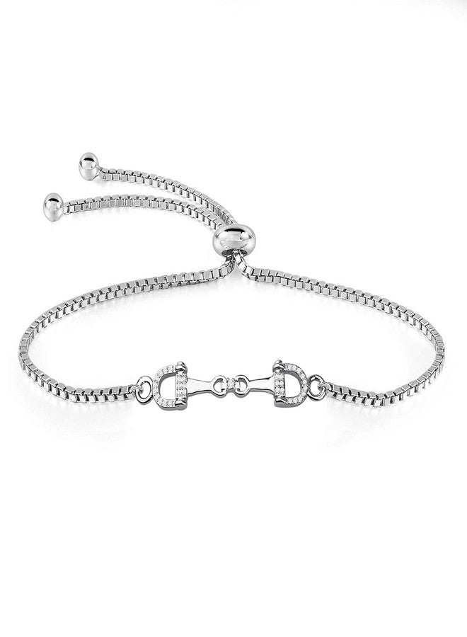 FEELMEM Horse Snaffle Bit Crystal Easy Hook Clasp Charm Bracelet Equestrian Jewelry Good Luck Gift (Snaffle slider silver) - Image 1