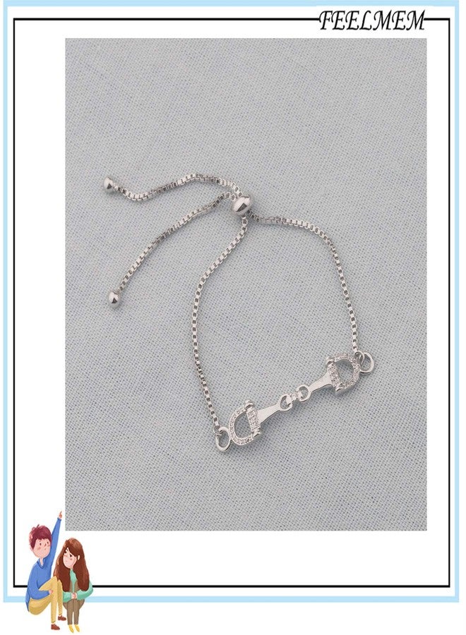 FEELMEM Horse Snaffle Bit Crystal Easy Hook Clasp Charm Bracelet Equestrian Jewelry Good Luck Gift (Snaffle slider silver) - Image 4