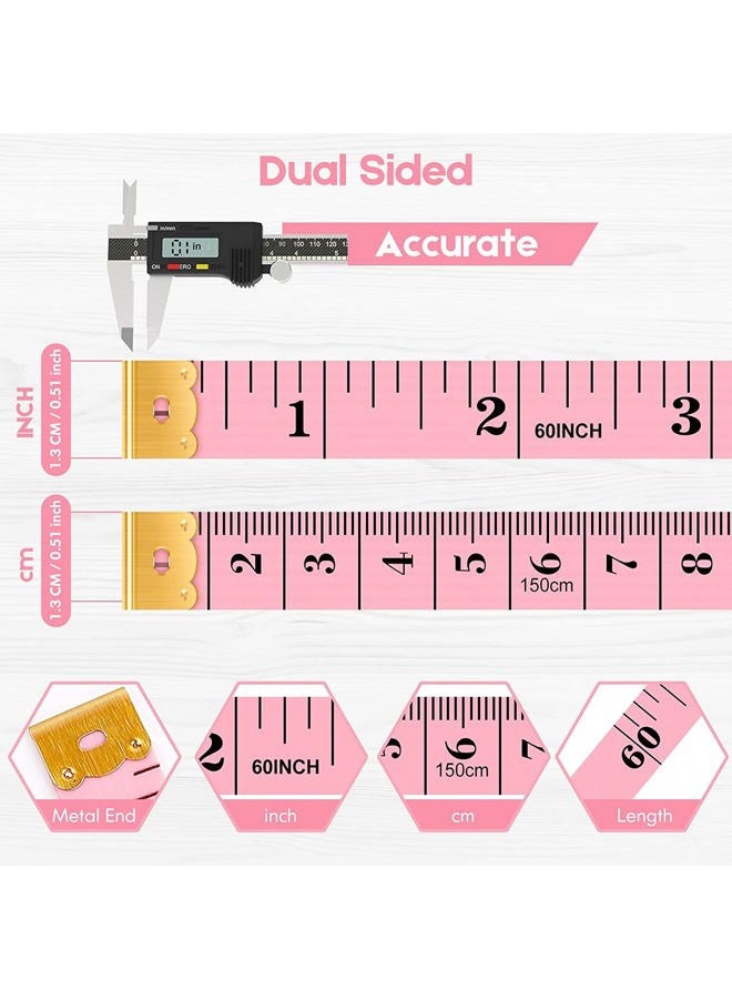iBayam Tape Measure, Soft Ruler Measuring Tape for Body Weight Loss Fabric Sewing Tailor Cloth Vinyl Measurement Craft Supplies, 60-Inch Double Scale Ruler, 2-Pack, Pastel Pink, White - Image 3