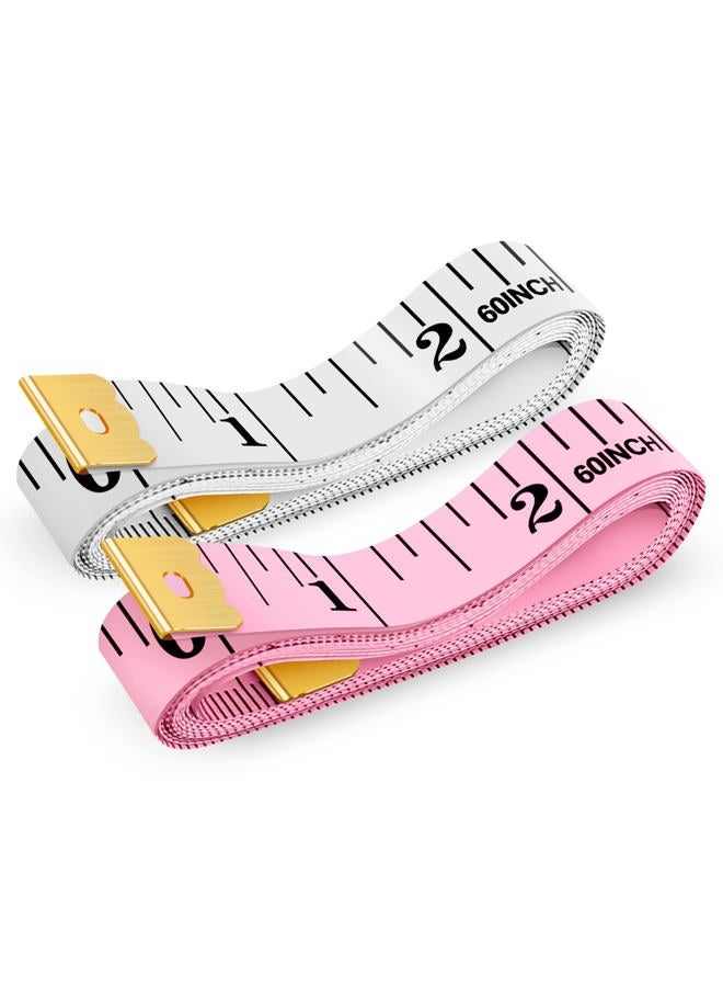 iBayam Tape Measure, Soft Ruler Measuring Tape for Body Weight Loss Fabric Sewing Tailor Cloth Vinyl Measurement Craft Supplies, 60-Inch Double Scale Ruler, 2-Pack, Pastel Pink, White - Image 1