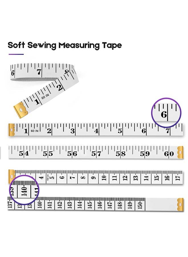 iBayam Tape Measure, Soft Ruler Measuring Tape for Body Weight Loss Fabric Sewing Tailor Cloth Vinyl Measurement Craft Supplies, 60-Inch Double Scale Ruler, 2-Pack, Pastel Pink, White - Image 2