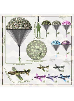 Jerify 20 Pcs Parachute Toys And Camouflage Foam Airplanes Set, Parachute Army Men Toys Army Hand Throw And Foam Glider For Boys Outdoor Party Favors (Elegant Style)  - Image 2