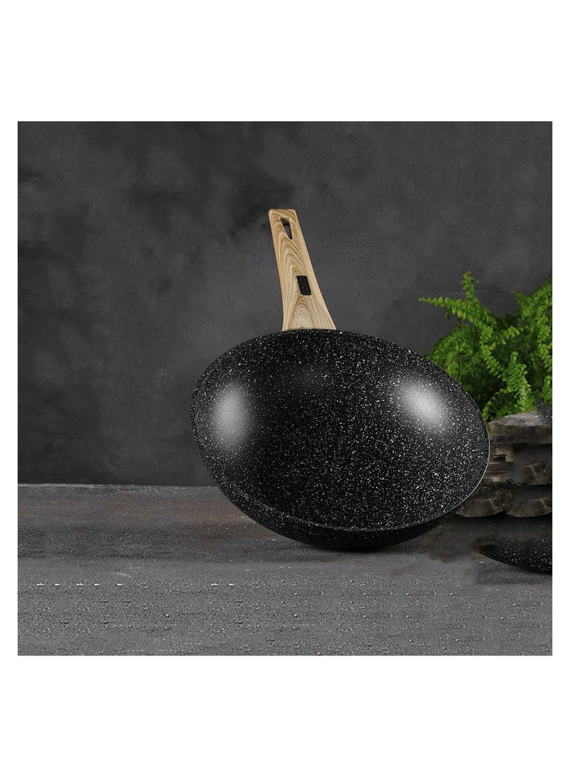 مقلى كريب بتصميم نقشة جرانيت من قطعة واحدة أسود/خشبي 28سم - Image 1