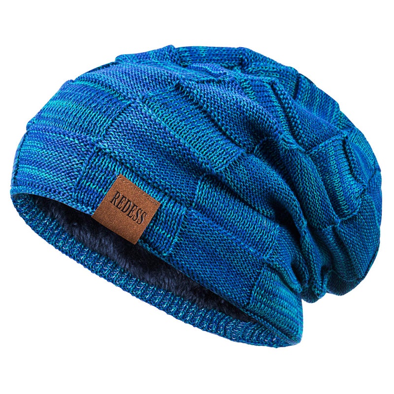 REDESS Beanie Hat for Men and Women Winter Warm Hats Knit Slouchy Thick Skull Cap, Dark Blue - Image 1