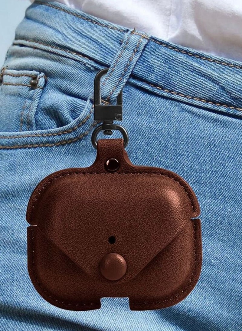 MOXOM AirPods Pro 2 Case Leather Case Cover with Keychain Compatible with Apple AirPods Pro 2nd Generation 2022 Brown - Image 2