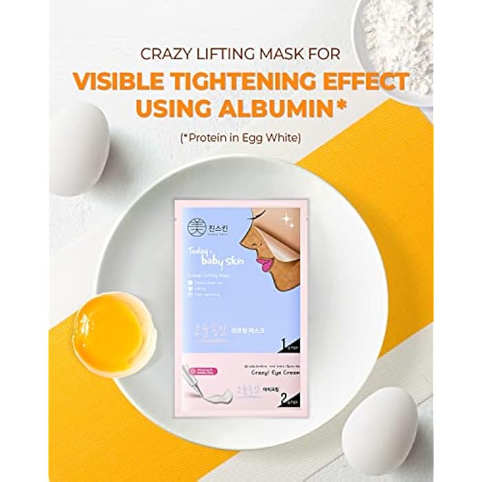 CRAZY SKIN Perfect Faical Mask 5PCS - Wash Off Mask Pack, Lifting V-Line Slim Face Mask, 2 Step Care for Aging Skin (Face Mask + Tightening Eye Cream) - Image 4