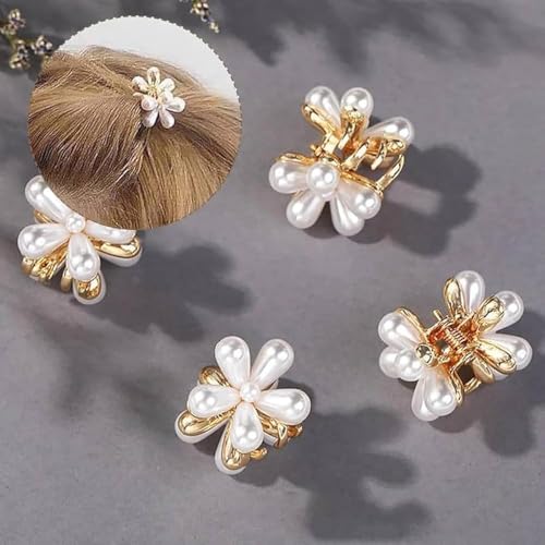 Farraige® Korean Style Small Pearl Mini Hair Claw Clutcher with Flower Design, Sweet Artificial Decorative Hair Accessories for Women's Girls Pack of 10 Pcs - Image 5