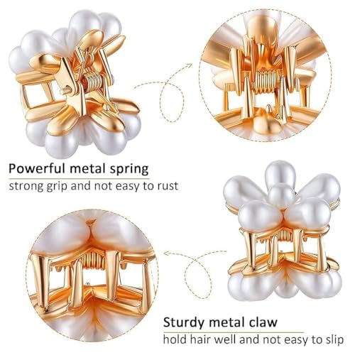 Farraige® Korean Style Small Pearl Mini Hair Claw Clutcher with Flower Design, Sweet Artificial Decorative Hair Accessories for Women's Girls Pack of 10 Pcs - Image 4