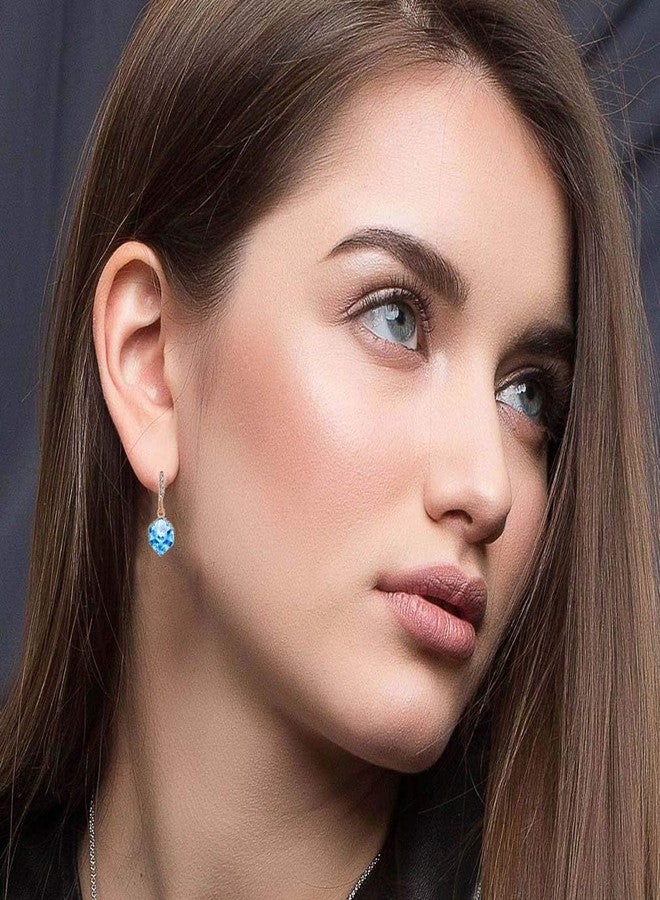 EVEVIC Austrian Crystal Cube Drop Dangle Earrings for Women 14K Gold Plated Hypoallergenic Jewelry (Aquamarine) - Image 2