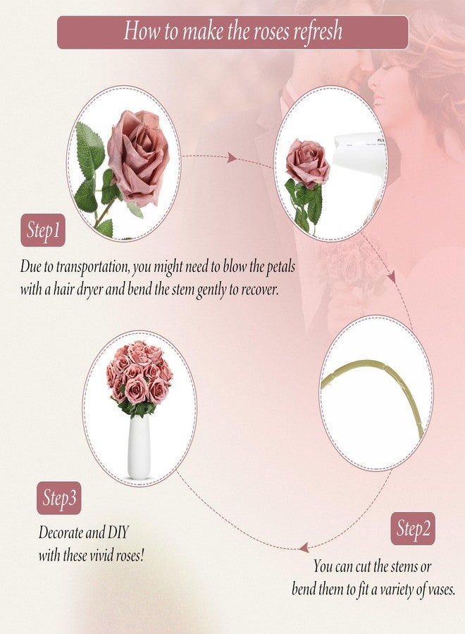Hotop 20 Pcs Artificial Rose Flowers with Long Stem,Real Touch Silk Realistic Plastic Bouquet Roses Bulk for Home Decor Bridal Wedding Party Table Centerpieces Decorations(Dusty) - Image 3