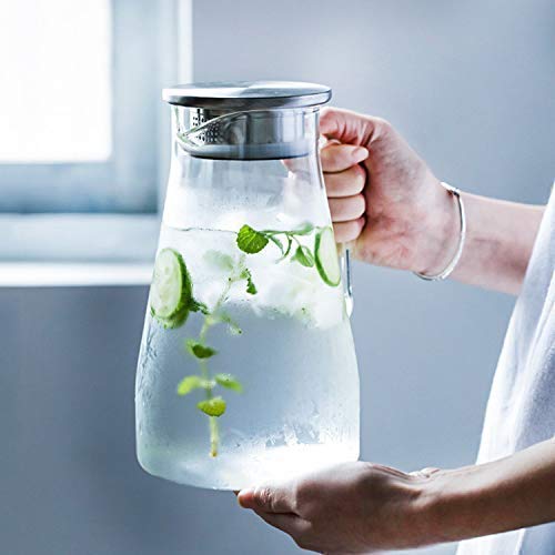 DARKZONE Borosilicate Glass Jug Pitcher Carafes with Lid Handle for Ice Tea Hot Cold Water Wine Milk Juice Beverage Coffee Beverage Carafes 1800 ml 1800 ML - Image 5
