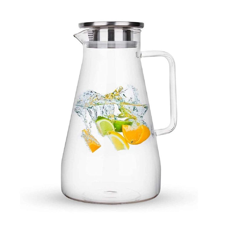 DARKZONE Borosilicate Glass Jug Pitcher Carafes with Lid Handle for Ice Tea Hot Cold Water Wine Milk Juice Beverage Coffee Beverage Carafes 1800 ml 1800 ML - Image 1
