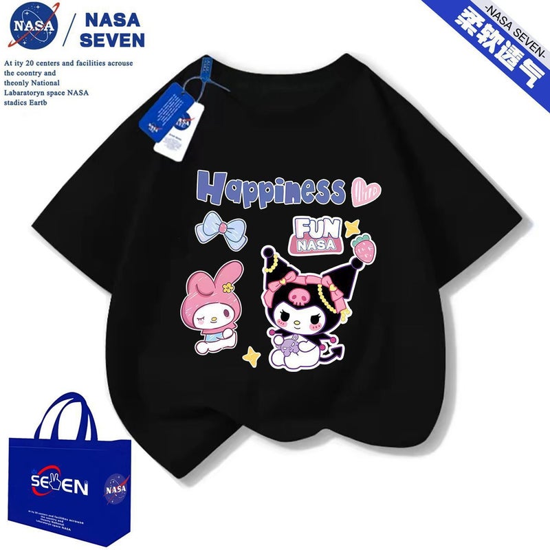 Nasa Cartoon Kuromi Children'S Short-Sleeved Summer Cotton T-Shirt Girls Cute Half-Sleeved Kindergarten Baby Top - Image 1