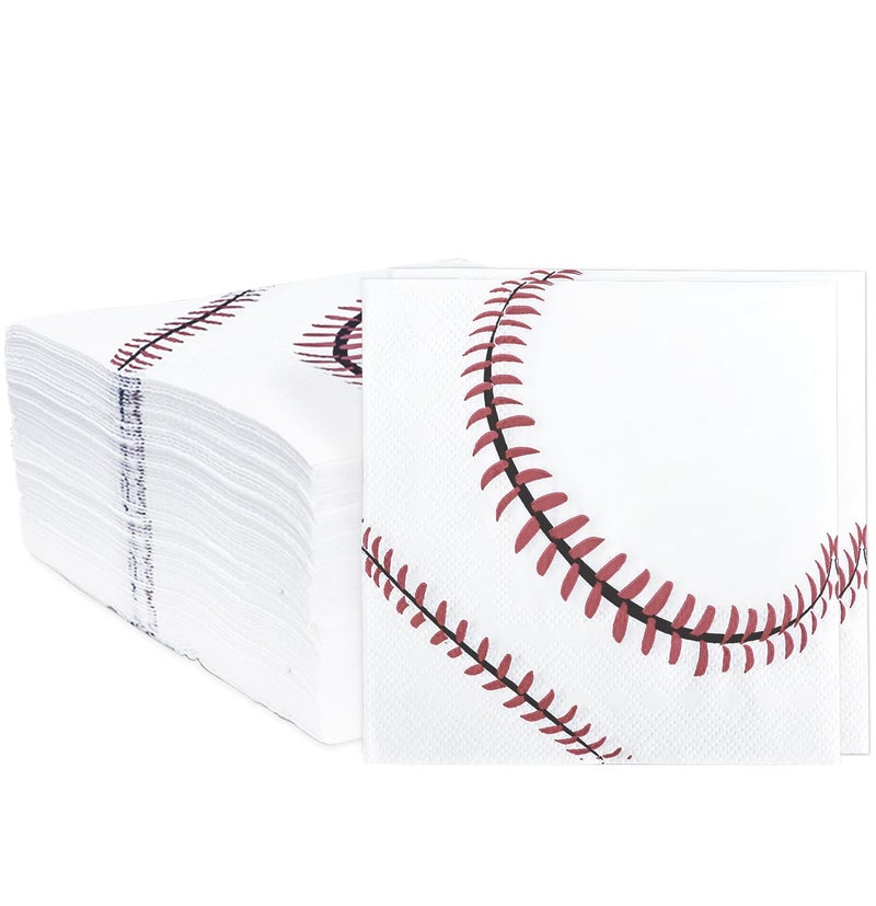 SietDESEO 50 Pieces 3-ply Baseball Napkins Disposable Folded 5 x 5 Inches Cocktail Napkins Paper Napkins for Dinner Baseball Theme Birthday Party Dessert Napkins - Image 1