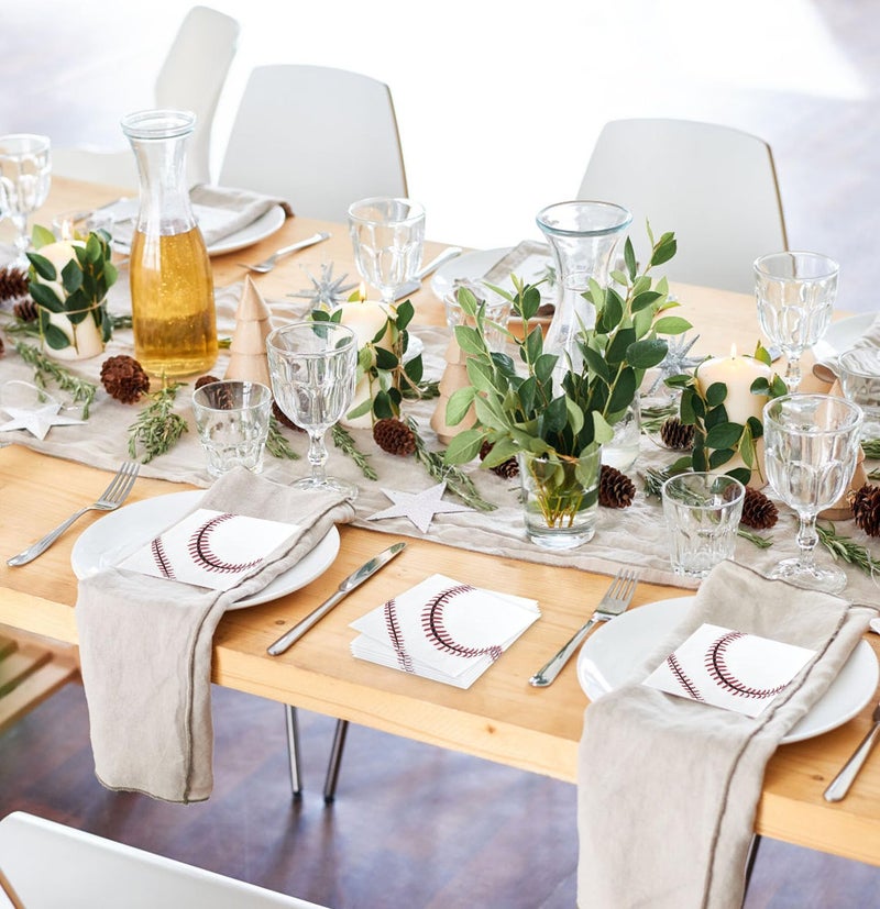 SietDESEO 50 Pieces 3-ply Baseball Napkins Disposable Folded 5 x 5 Inches Cocktail Napkins Paper Napkins for Dinner Baseball Theme Birthday Party Dessert Napkins - Image 5