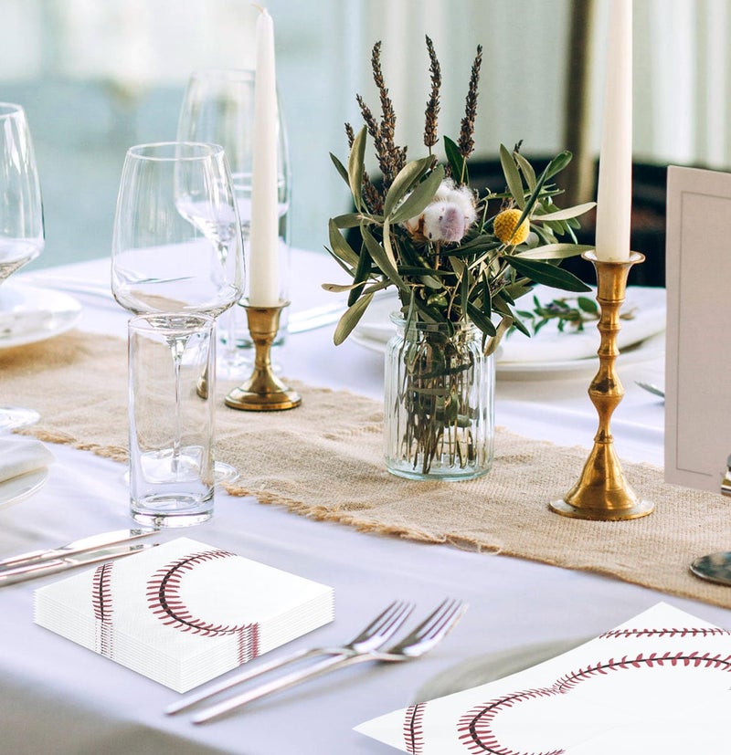 SietDESEO 50 Pieces 3-ply Baseball Napkins Disposable Folded 5 x 5 Inches Cocktail Napkins Paper Napkins for Dinner Baseball Theme Birthday Party Dessert Napkins - Image 4