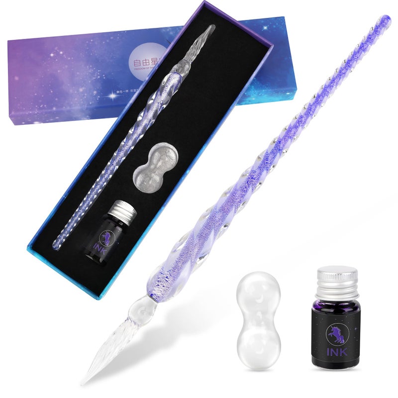 Luxiv Glass Ink Pen Set, Glass Dip Pen with Fluorescent Ink and Pen Holder Art Crystal Glass Pens for Signatures, Business Christmas Gift Glass Ink Pens (Basic, Purple) - Image 1