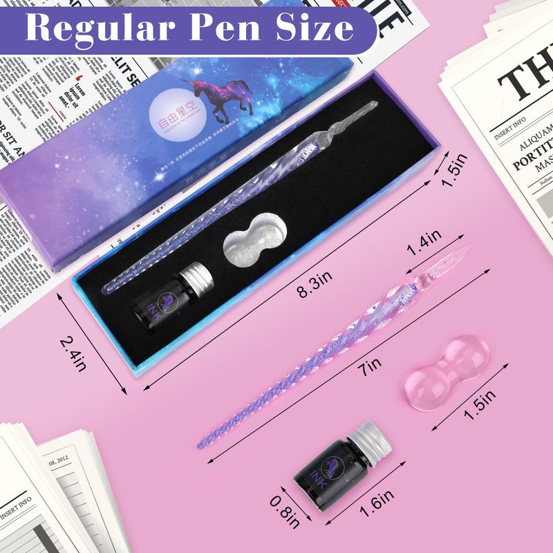 Luxiv Glass Ink Pen Set, Glass Dip Pen with Fluorescent Ink and Pen Holder Art Crystal Glass Pens for Signatures, Business Christmas Gift Glass Ink Pens (Basic, Purple) - Image 2