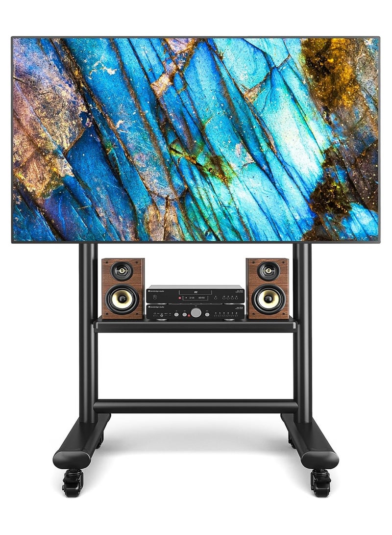 Rfiver Heavy Duty Mobile TV Stand for 50-86 Inch Large TVs up to 91kg/200lbs, Height Adjustable Rolling TV Stand with Silent Wheel, Upgraded Floor TV Mount Stand with AV Shelf for Home, Office, Trade Show - Image 1