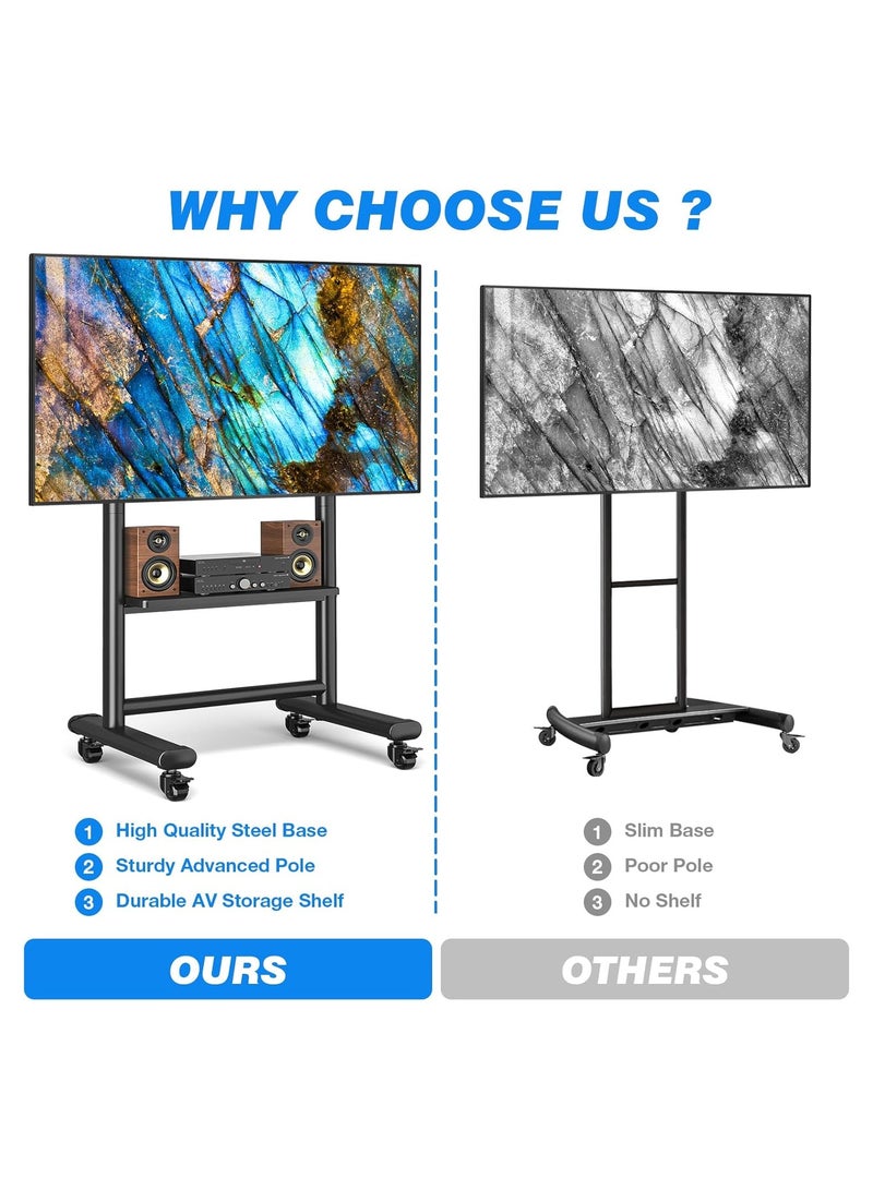 Rfiver Heavy Duty Mobile TV Stand for 50-86 Inch Large TVs up to 91kg/200lbs, Height Adjustable Rolling TV Stand with Silent Wheel, Upgraded Floor TV Mount Stand with AV Shelf for Home, Office, Trade Show - Image 2
