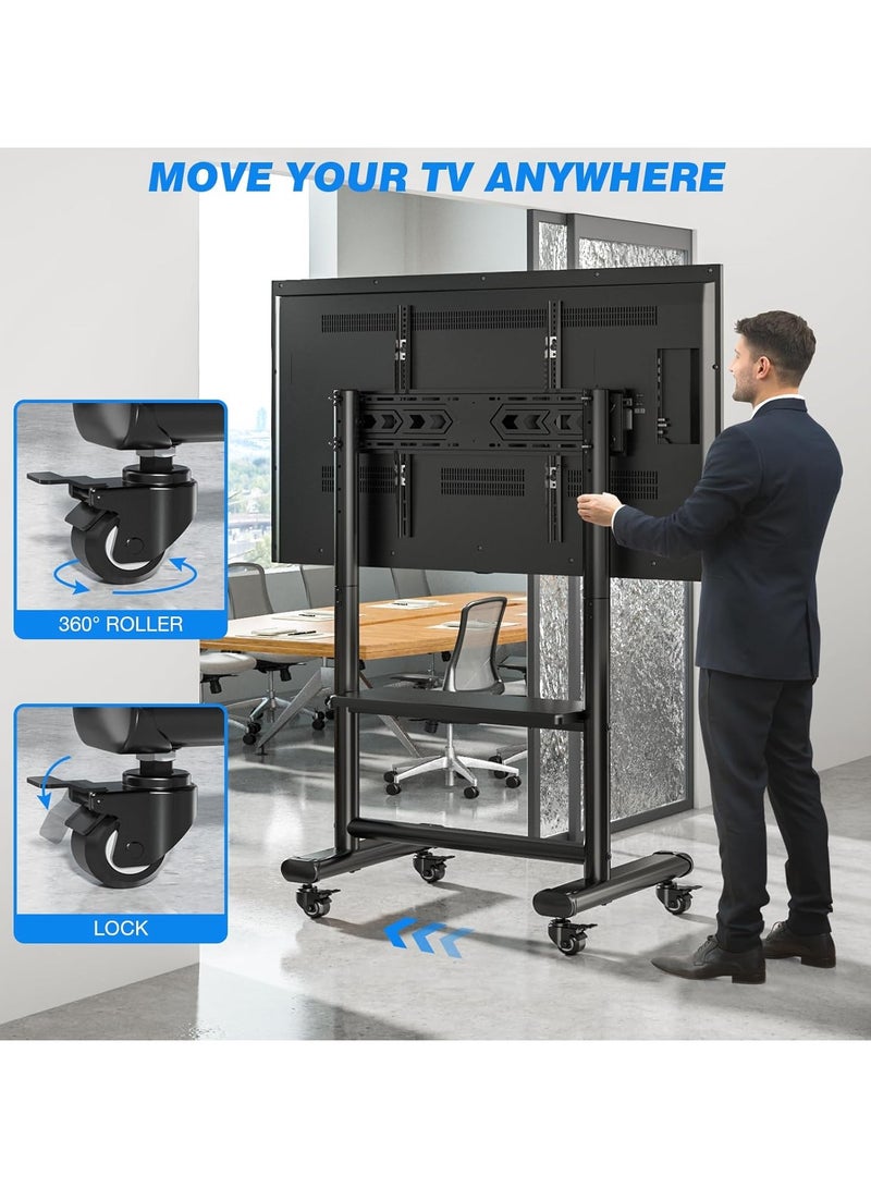 Rfiver Heavy Duty Mobile TV Stand for 50-86 Inch Large TVs up to 91kg/200lbs, Height Adjustable Rolling TV Stand with Silent Wheel, Upgraded Floor TV Mount Stand with AV Shelf for Home, Office, Trade Show - Image 3