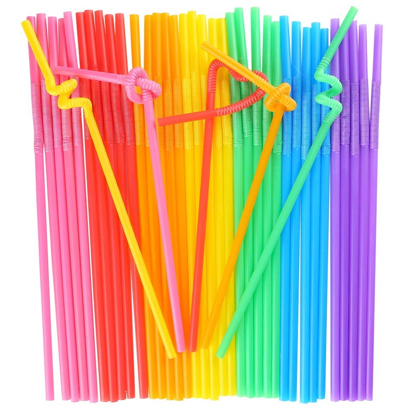 HANSGO Disposable Colorful Drinking Straws 13inch Extra Long Flexible Straws for Party Decorations 7 Colors 100PCS