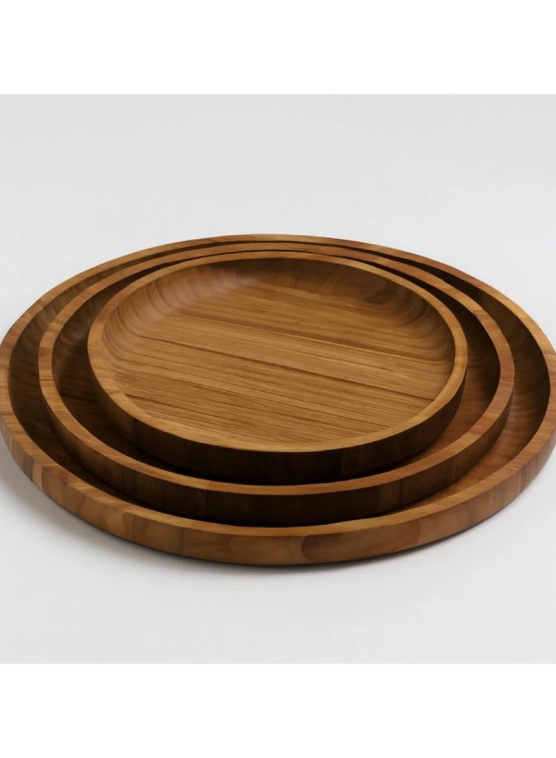 طقم صينية تقديم شاي يدوي من 3 قطع، صينية تقديم خشبية صلبة، صواني تقديم زخرفية غير قابلة للانزلاق للشاي والقهوة والوجبات الخفيفة وبيتزا الطعام مع حواف مرتفعة للاستخدام في المنزل والمطبخ والمطعم - Image 1