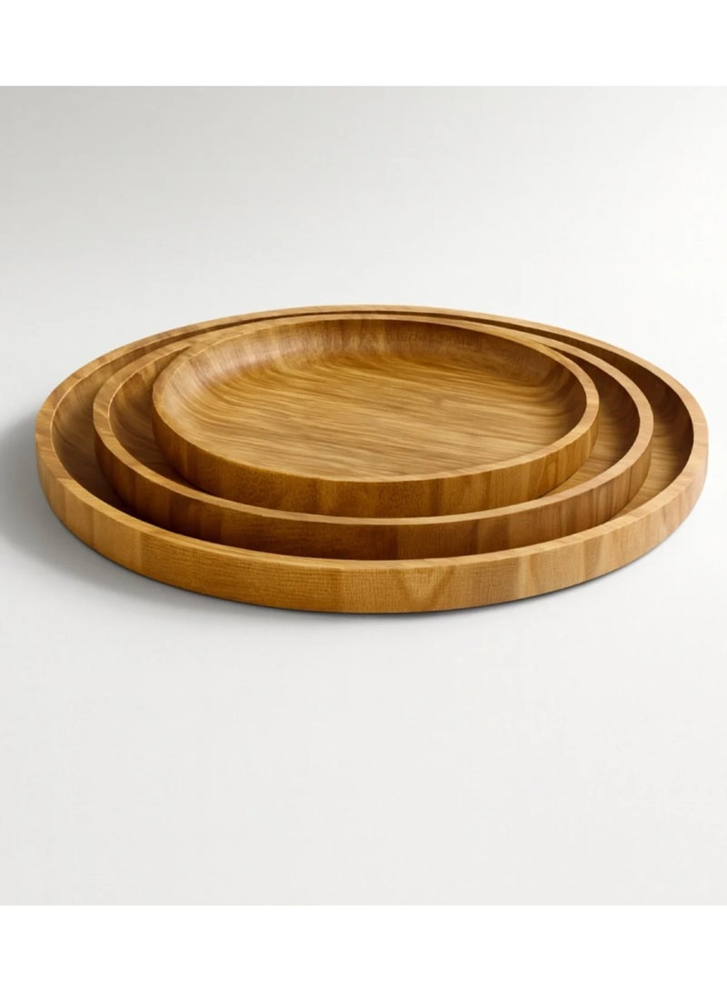 طقم صينية تقديم شاي يدوي من 3 قطع، صينية تقديم خشبية صلبة، صواني تقديم زخرفية غير قابلة للانزلاق للشاي والقهوة والوجبات الخفيفة وبيتزا الطعام مع حواف مرتفعة للاستخدام في المنزل والمطبخ والمطعم - Image 2