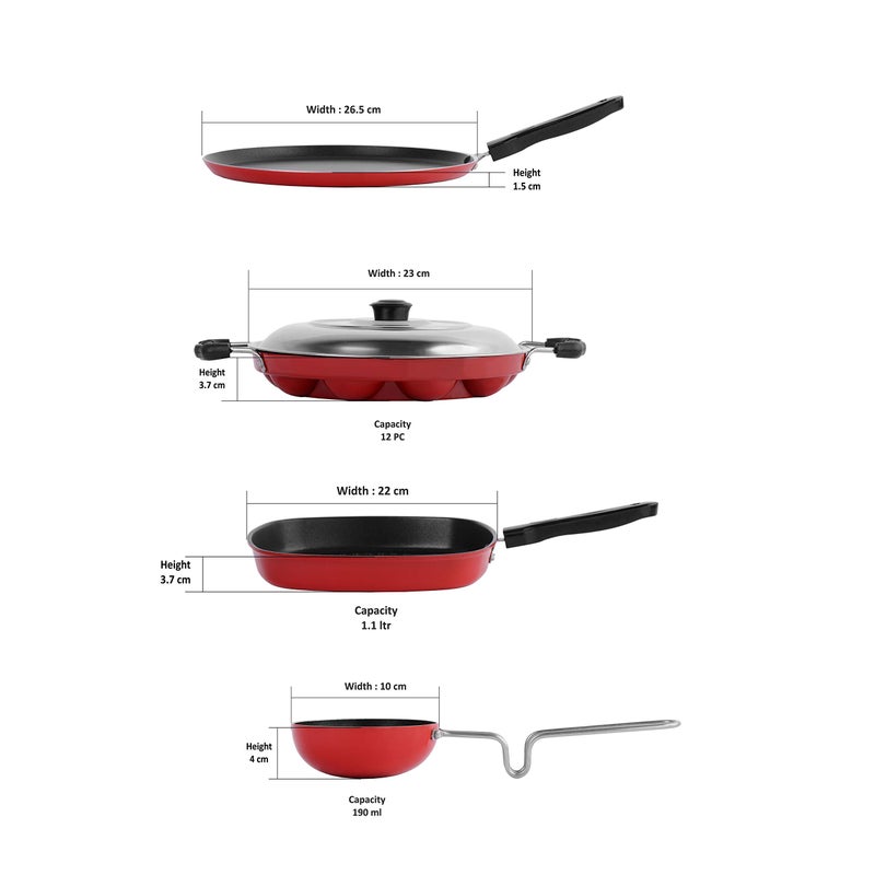 Sumeet 2.6mm Thick Non-Stick Marpo Cookware set (Dosa Tawa - 26.5cm Dia + Grill Appam Patra with Lid - 23cm Dia + Grill Appam Patra with Lid - 23cm Dia + Tadka Pan - 10cm Dia) - Image 4