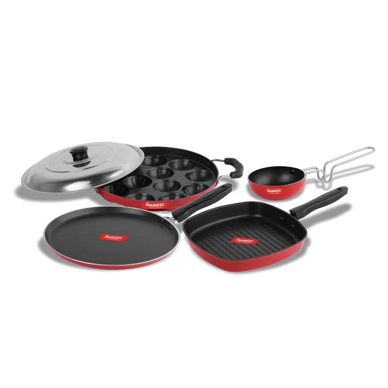 Sumeet 2.6mm Thick Non-Stick Marpo Cookware set (Dosa Tawa - 26.5cm Dia + Grill Appam Patra with Lid - 23cm Dia + Grill Appam Patra with Lid - 23cm Dia + Tadka Pan - 10cm Dia) - Image 5