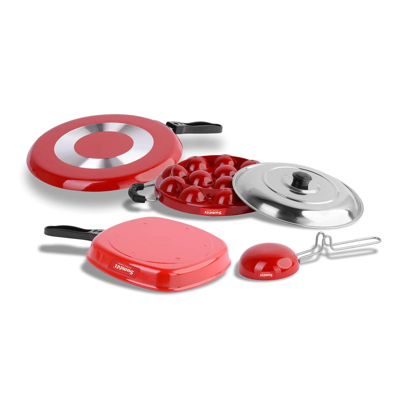 Sumeet 2.6mm Thick Non-Stick Marpo Cookware set (Dosa Tawa - 26.5cm Dia + Grill Appam Patra with Lid - 23cm Dia + Grill Appam Patra with Lid - 23cm Dia + Tadka Pan - 10cm Dia) - Image 3