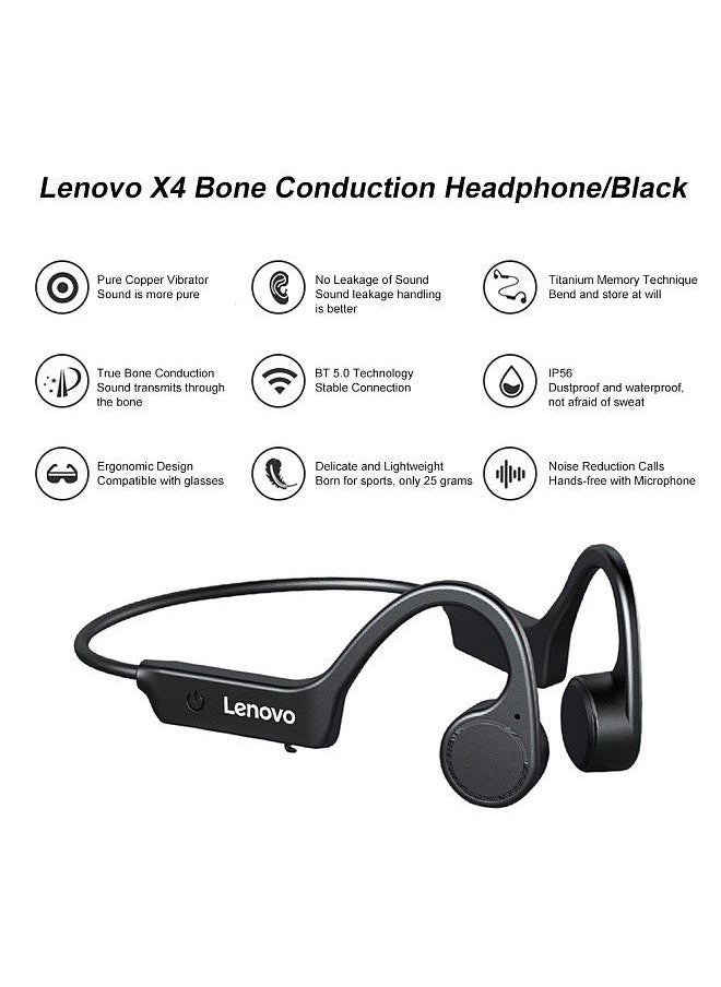 Lenovo Group Limited - Lenovo X4 Bone Conduction Headphones Wireless Bluetooth 5.0 Earphone Outdoor Sports Headset Waterproof Hands-free with Microphone Black - Image 1
