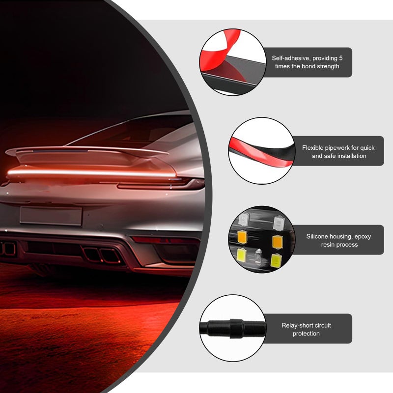 MTRPS 48" Truck Tailgate Light Bar, Triple Row Bright Flexible Strip w/Sequential Turn Signal Brake Reverse Light, IP67 Waterproof Stop Turn Signal Backup LED Strip for Pickup Trailer SUV - Image 4