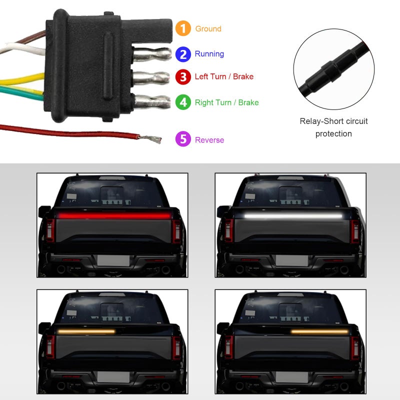 MTRPS 48" Truck Tailgate Light Bar, Triple Row Bright Flexible Strip w/Sequential Turn Signal Brake Reverse Light, IP67 Waterproof Stop Turn Signal Backup LED Strip for Pickup Trailer SUV - Image 3