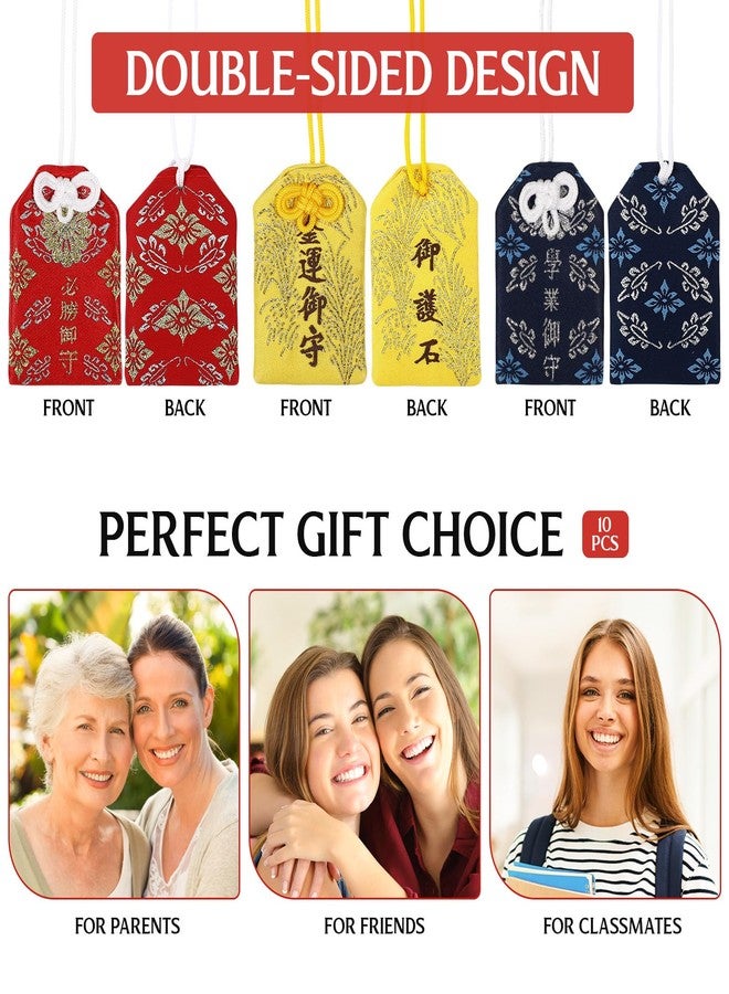 SHINEOFI 10pcs Japanese Omamori Charm Bags, Traditional Fortune Amulet Sachets with Hanging Loops for Good Luck, Protection & Success - Image 3