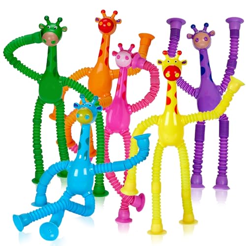 Playbees LED Telescopic Suction Cup Giraffe Toys 12PACK Shape Changing Educational Fidget Toys Child Fun Interaction Sensory Toys ADHD Autistic Stimulating Creative Learning Anxiety Imaginative Play - Image 1