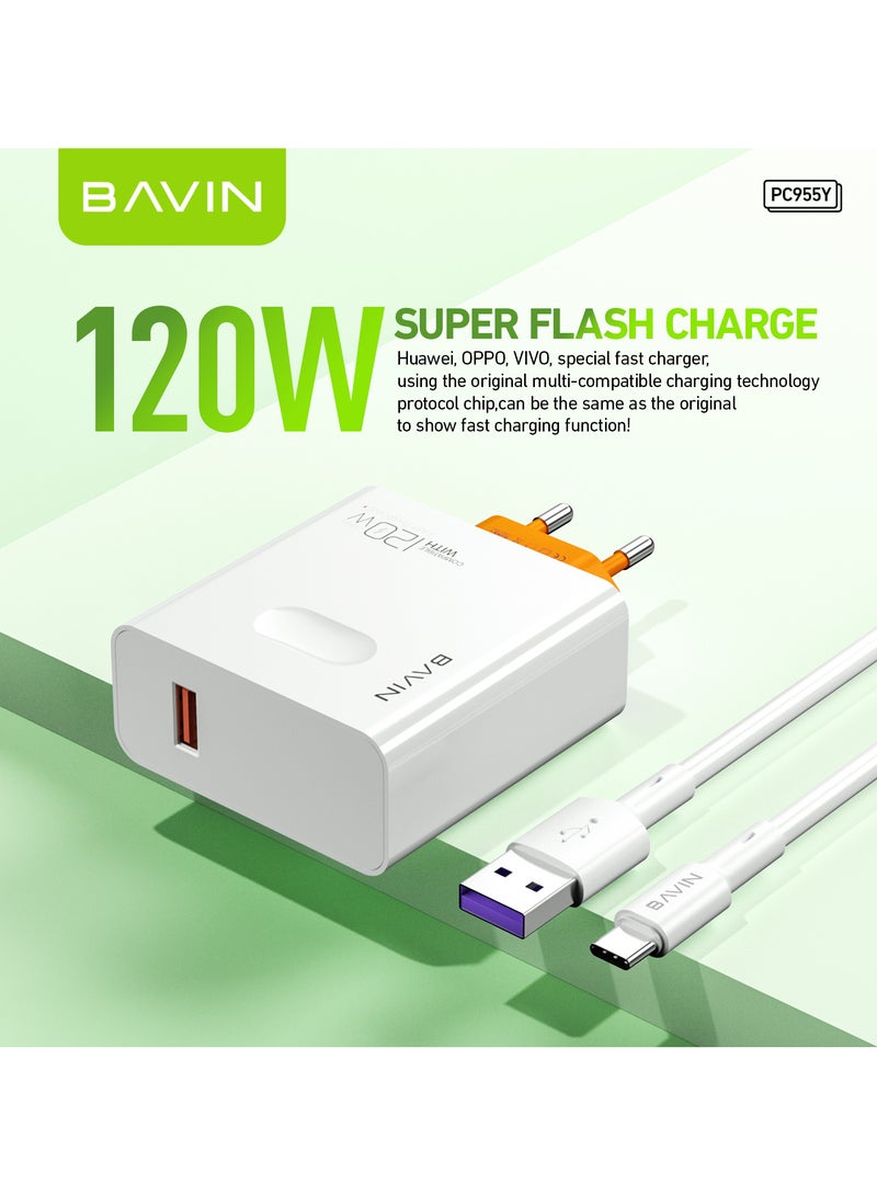 Bavin 120W Android Phone Charger Hypercharge Turbo Fast Wall Charger Compatible with Huawei and OPPO and Vivo - White - Image 5