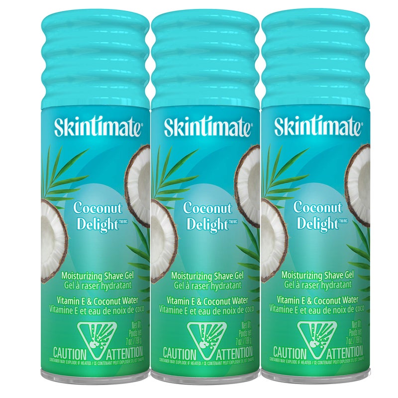 Skintimate Coconut Delight Shave Gel for Women, 3 Pack | Skintimate Shaving Cream for Women, Womens Shaving Cream, Shave Cream, Shaving Foam, Womens Shave Gel, Pack of 3, 7oz each(Package May Vary) - Image 1