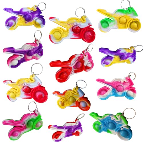 HOZKEAP 24 Packs Bulk Motorbike Mini pop Fidget Keychain Gifts for Boys and Girls Kids Birthday Party Favors Supplies Classroom summer student Prize - Image 1