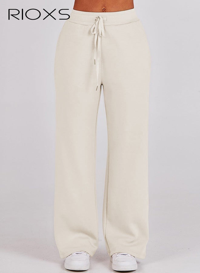 RIOXS Women's 2 Piece Tracksuit Sets, Fall Lounge Outfits, Casual Lapel Long Sleeve Half Zip Sweatshirt and Loose Wide Leg Drawstring Sweatpants with Pockets,  Spring Winter Tracksuit for Travel Jogging Workout, Apricot - Image 5