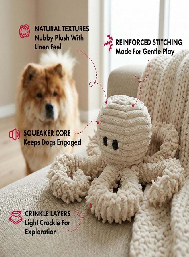 Pet Lou 9 Inch Octopus Plush Dog Toy with Squeaker & Crinkle Paper, Durable 100% Natural Nubby Plush Squeaky Toy for Indoor & Outdoor Play - Image 2