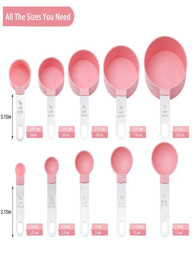 Huygens Measuring Cups and Spoons Set of Huygens Kitchen Gadgets 10 Pieces, Stackable Stainless Steel Handle Measuring Cups for Measuring Dry and Liquid Ingredient (Pink) - Image 2