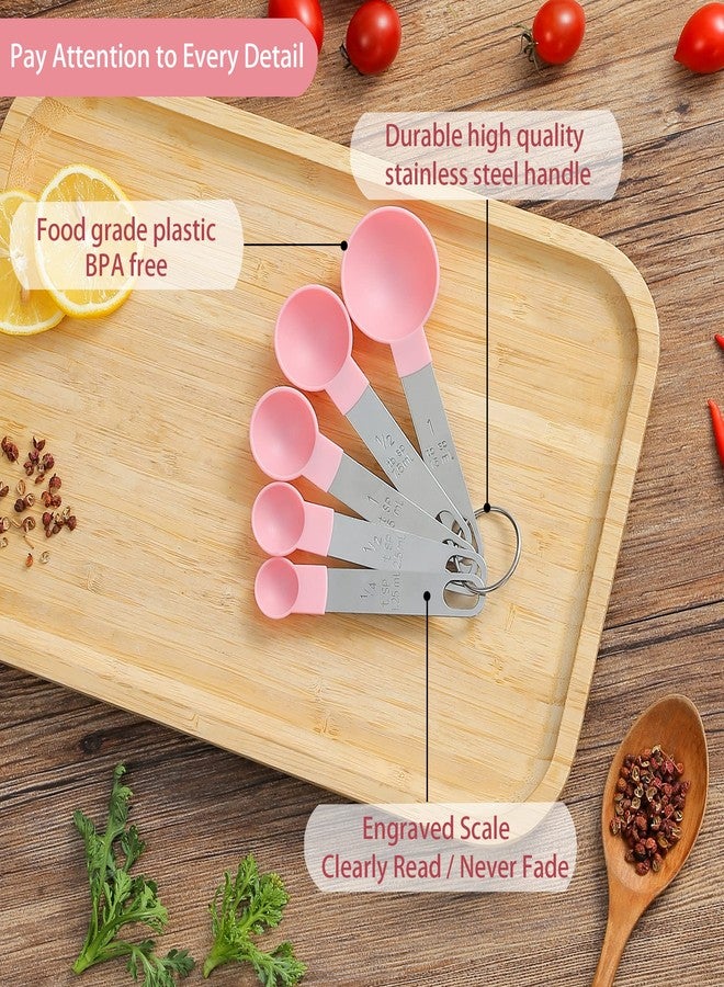 Huygens Measuring Cups and Spoons Set of Huygens Kitchen Gadgets 10 Pieces, Stackable Stainless Steel Handle Measuring Cups for Measuring Dry and Liquid Ingredient (Pink) - Image 3