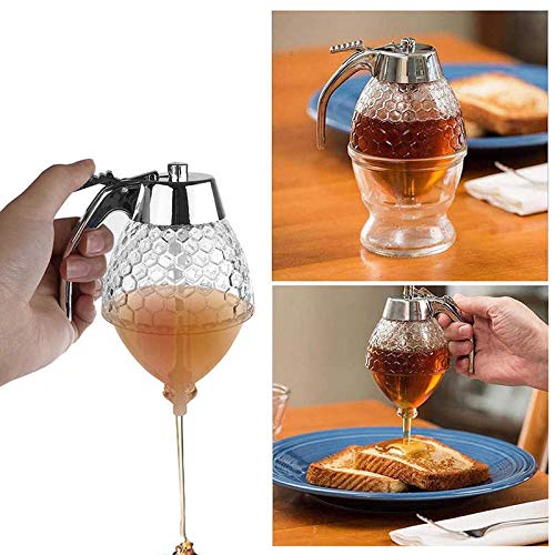 SUKHAD SUKHAD Acrylic Honey Dispenser | Maple Syrup Comb Shaped jar with Stand | 10 X 8 X 15 cm, Transparent  - Image 4