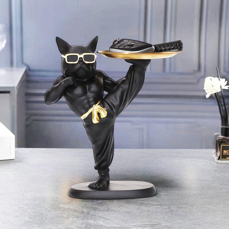 Go Hooked Polyresin Bulldog Storage Tray Stand 25Cm | Dual Serving Decorative Sculpture | Luxurious Multipurpose Dog Statue for Home Decor, Office, Bar, Table, Gift | Dog Figurine Tray Stand (GH34) - Image 1