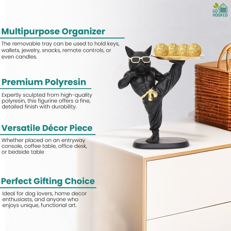 Go Hooked Polyresin Bulldog Storage Tray Stand 25Cm | Dual Serving Decorative Sculpture | Luxurious Multipurpose Dog Statue for Home Decor, Office, Bar, Table, Gift | Dog Figurine Tray Stand (GH34) - Image 5