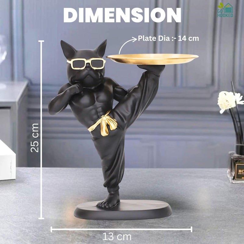 Go Hooked Polyresin Bulldog Storage Tray Stand 25Cm | Dual Serving Decorative Sculpture | Luxurious Multipurpose Dog Statue for Home Decor, Office, Bar, Table, Gift | Dog Figurine Tray Stand (GH34) - Image 3